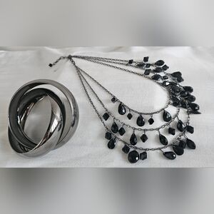 Black Bead Hematite Necklace Bangle Set, Express